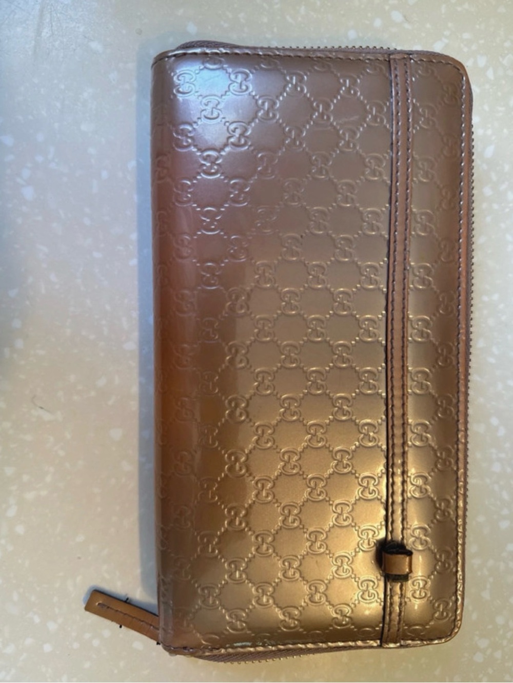 Gucci Embossed Logo Zip-Around Wallet in Taupe/Pink Shade - Picture 9 of 10